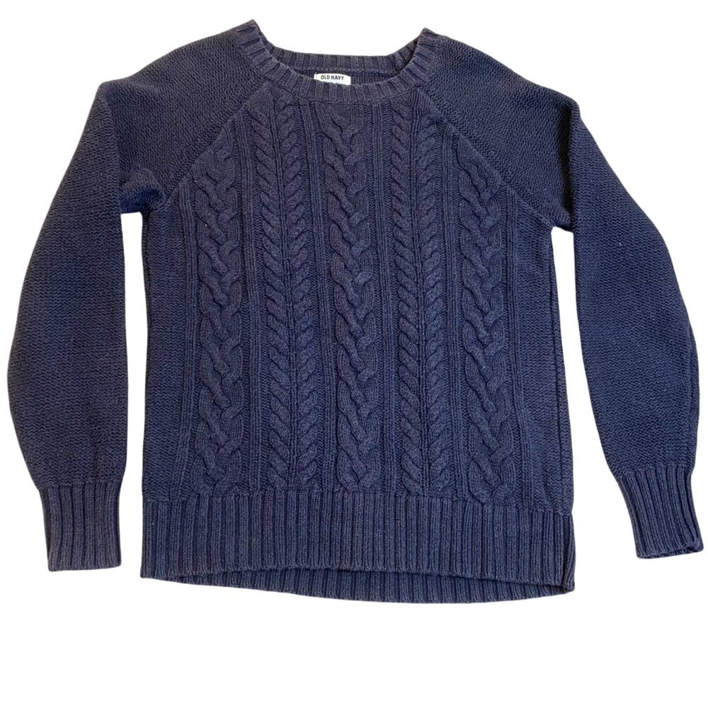 Old Navy Women's Sweater Large Long Sleeve Crew Neck Navy Cable Knit Cozy Casual